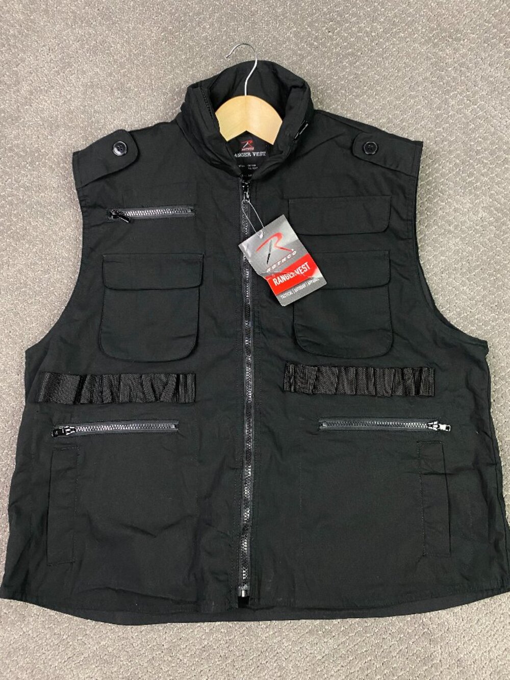 Rothco Ranger Vest Mens XL Black Tactical Utility Military Hooded Zip NEW NWT